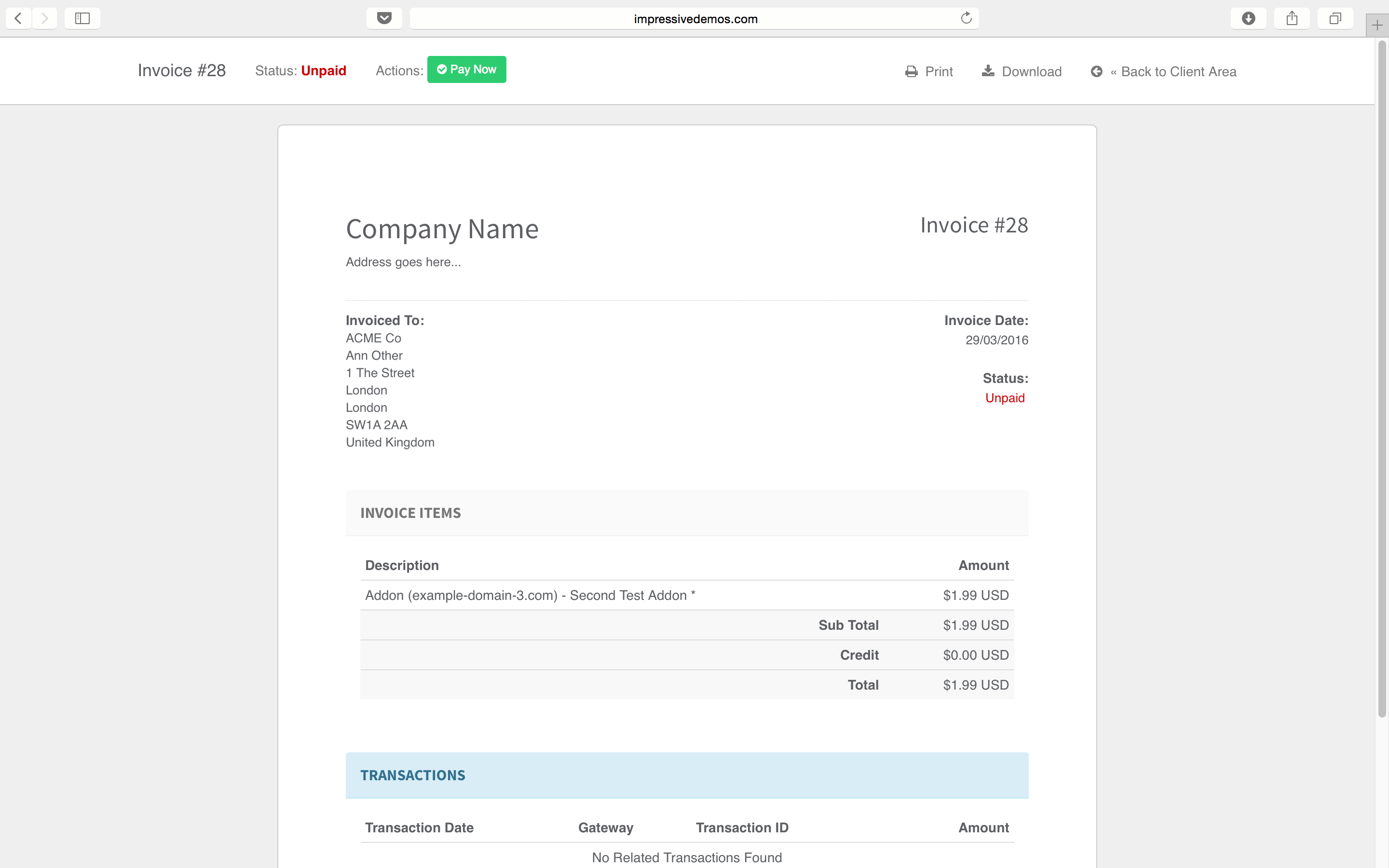 Flare Theme Invoice Template
